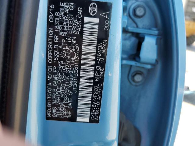 JTDKDTB3XG1137649 - 2016 TOYOTA PRIUS C BLUE photo 10