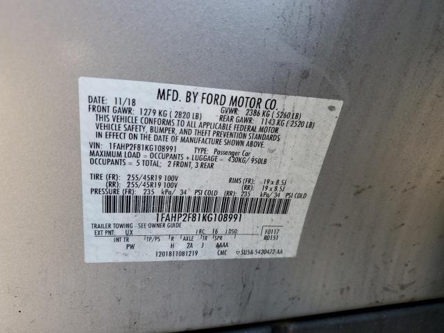 1FAHP2F81KG108991 - 2019 FORD TAURUS LIM SILVER photo 10