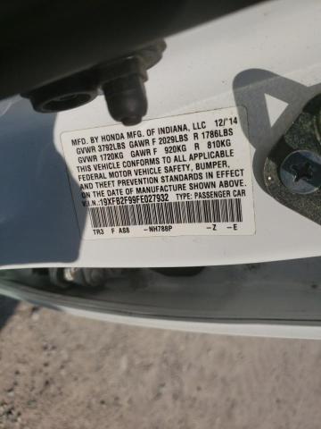 19XFB2F99FE027932 - 2015 HONDA CIVIC EXL Ağ foto 10