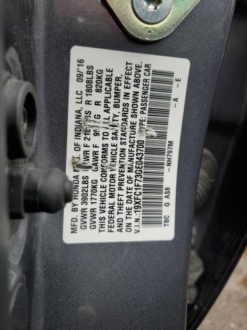 19XFC1F73GE043700 - 2016 HONDA CIVIC EXL Gris photo 10