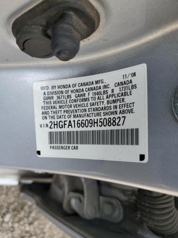 2HGFA16609H508827 - 2009 HONDA CIVIC LX-S Szary zdjęcie 10