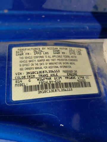 3N1BC13E87L356113 - 2007 NISSAN VERSA S BLUE photo 10