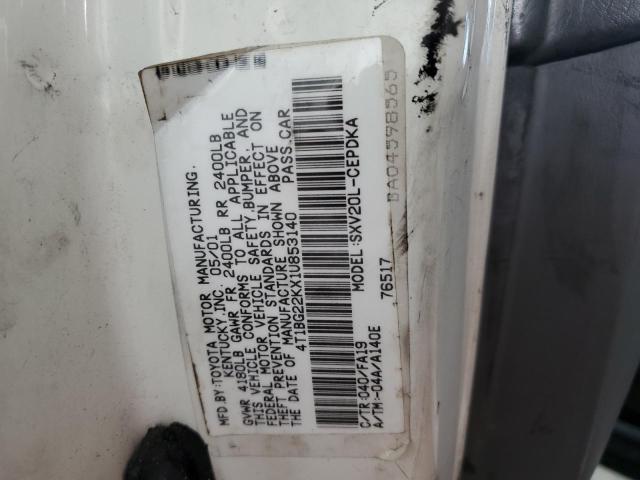 4T1BG22KX1U853140 - 2001 TOYOTA CAMRY CE WHITE photo 10