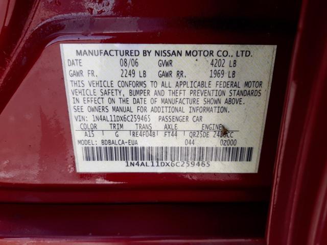 1N4AL11DX6C259465 - 2006 NISSAN ALTIMA S RED photo 10