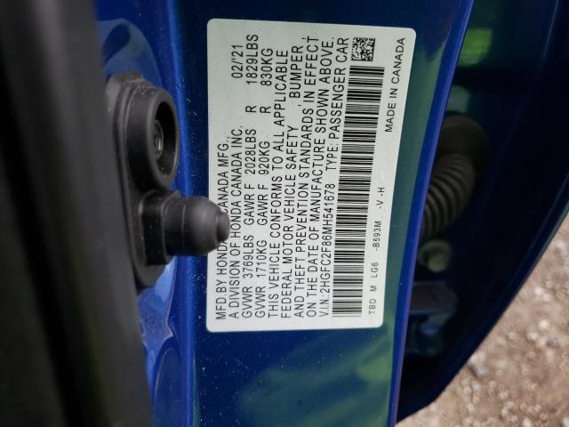 2HGFC2F86MH541678 - 2021 HONDA CIVIC SPOR BLUE photo 10