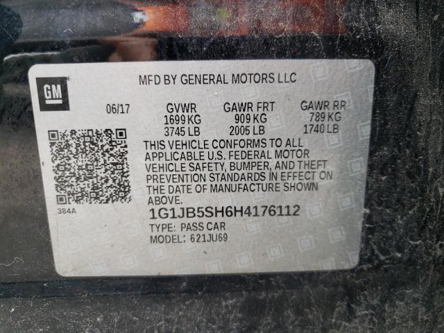 1G1JB5SH6H4176112 - 2017 CHEVROLET SONIC LS BLACK photo 10