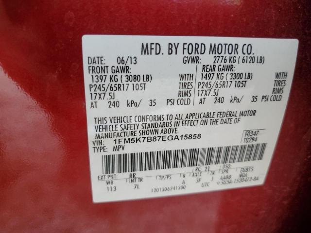 1FM5K7B87EGA15858 - 2014 FORD EXPLORER RED photo 10