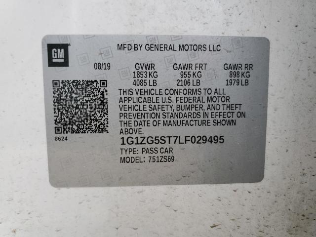 1G1ZG5ST7LF029495 - 2020 CHEVROLET MALIBU RS 白色 照片 10