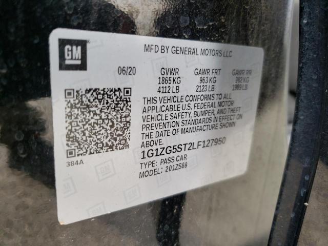 1G1ZG5ST2LF127950 - 2020 CHEVROLET MALIBU RS Սև լուսանկար 10