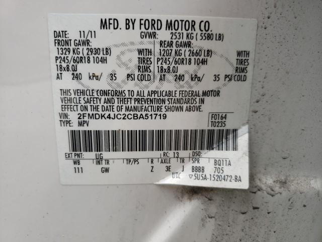 2FMDK4JC2CBA51719 - 2012 FORD EDGE WHITE photo 10