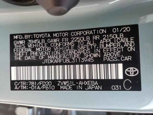 JTDKARFU8L3113945 - 2020 TOYOTA PRIUS L GREEN photo 10