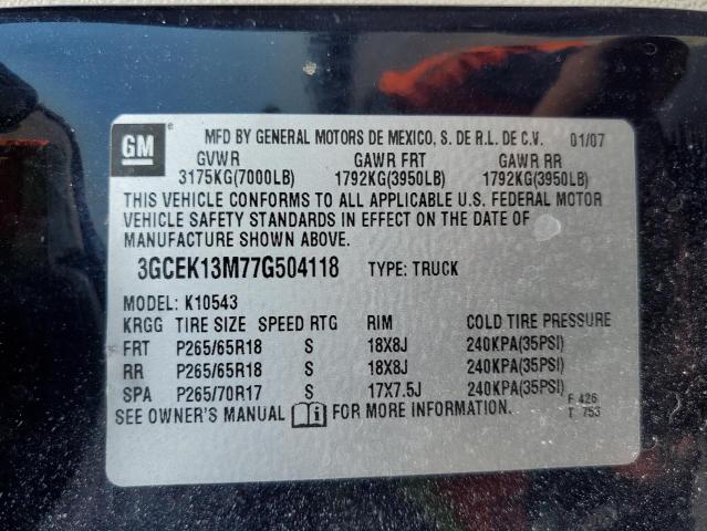 3GCEK13M77G504118 - 2007 CHEVROLET SILVERADO GRAY photo 10