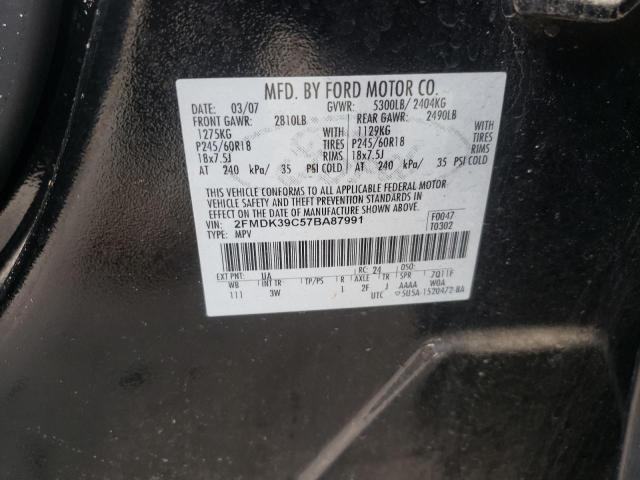 2FMDK39C57BA87991 - 2007 FORD EDGE SEL P BLACK photo 10