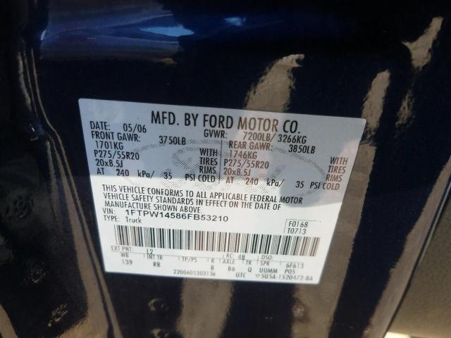 1FTPW14586FB53210 - 2006 FORD F150 FX4X4 BLUE photo 10