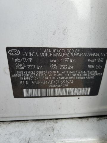 5NPE34AF4JH691674 - 2018 HYUNDAI SONATA SPO WHITE photo 10