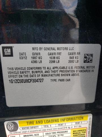 1G1ZC5EU8CF304727 - 2012 CHEVROLET MALIBU 1LT BLACK photo 10