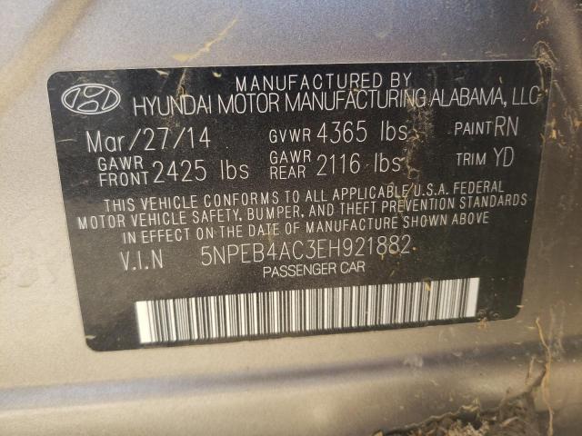 5NPEB4AC3EH921882 - 2014 HYUNDAI SONATA GLS BEIGE photo 10