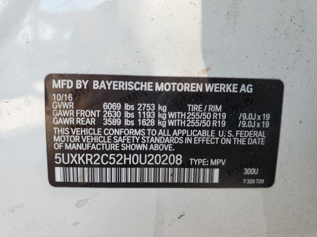 5UXKR2C52H0U20208 - 2017 BMW X5 SDRIVE3 WHITE photo 10