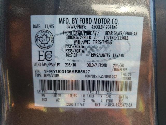 1FMYU03136KB85827 - 2006 FORD ESCAPE XLT GRAY photo 10