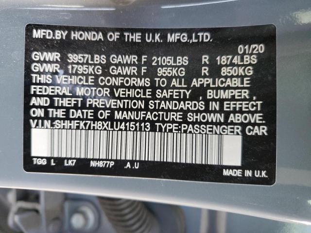 SHHFK7H8XLU415113 - 2020 HONDA CIVIC EXL Boz foto 10