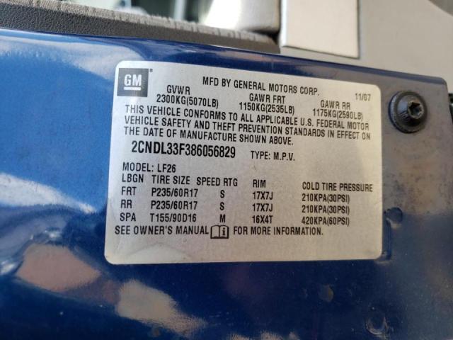 2CNDL33F386056829 - 2008 CHEVROLET EQUINOX BLUE photo 10