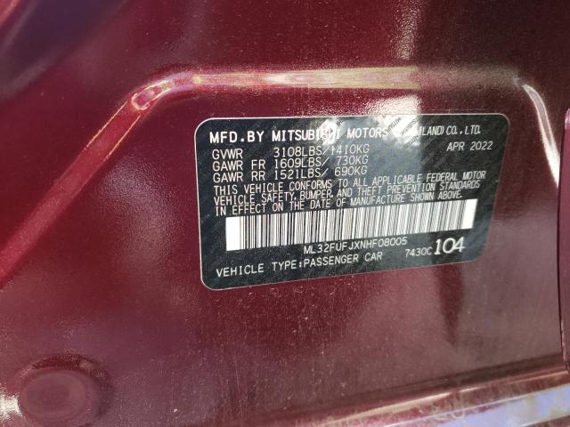 ML32FUFJXNHF08005 - 2022 MITSUBISHI MIRAGE G4 BURGUNDY photo 10