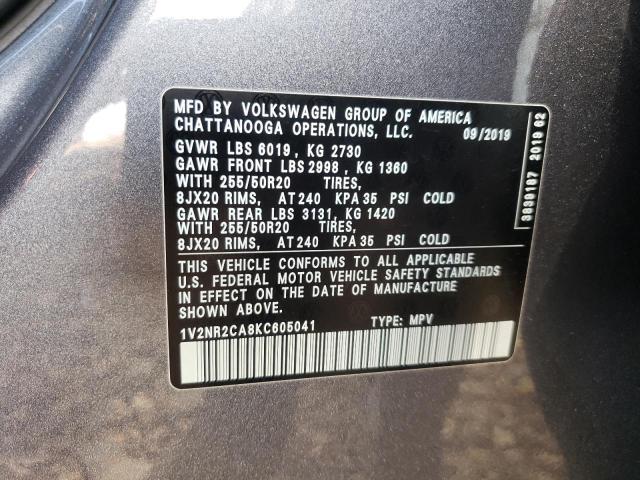 1V2NR2CA8KC605041 - 2019 VOLKSWAGEN ATLAS SEL Boz foto 10