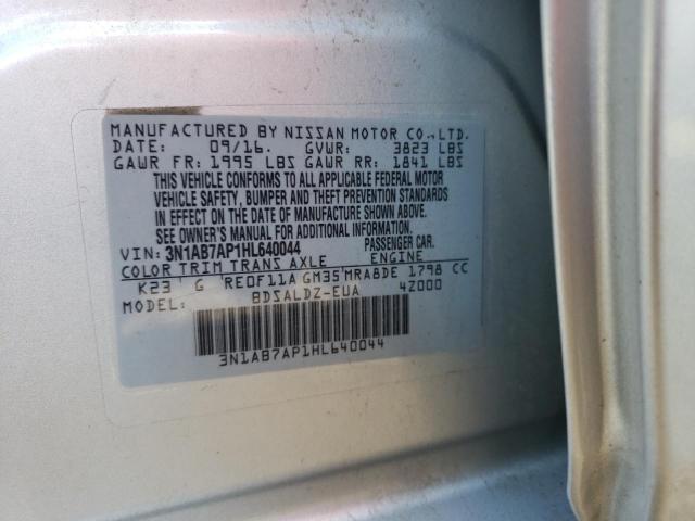 3N1AB7AP1HL640044 - 2017 NISSAN SENTRA S GRAY photo 10