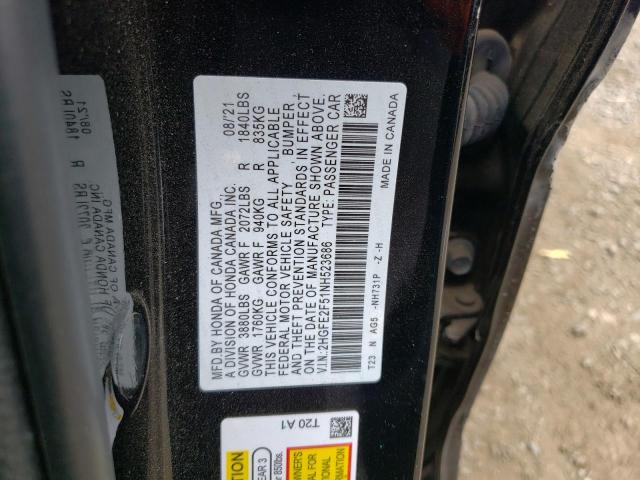 2HGFE2F51NH523686 - 2022 HONDA CIVIC SPOR BLACK photo 10