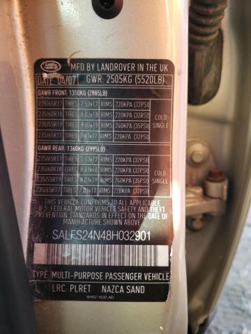 SALFS24N48H032901 - 2008 LAND ROVER LR2 SE TEC BEIGE photo 10