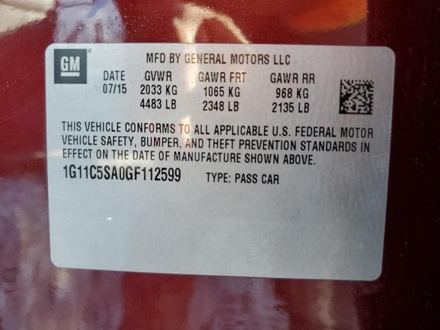 1G11C5SA0GF112599 - 2016 CHEVROLET MALIBU LIM 勃艮第红 照片 10