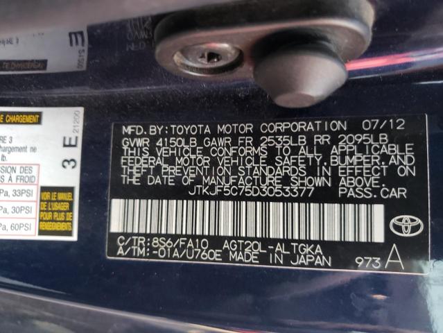 JTKJF5C75D3053377 - 2013 TOYOTA SCION TC ლურჯი ფოტო 10