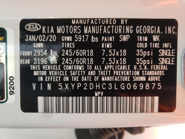 5XYP2DHC3LG069875 - 2020 KIA TELLURIDE WHITE photo 10