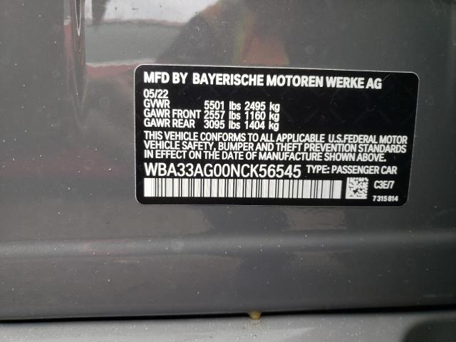 WBA33AG00NCK56545 - 2022 BMW 530XE GRAY photo 10