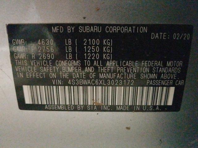 4S3BWAC6XL3023172 - 2020 SUBARU LEGACY PRE SILVER photo 10