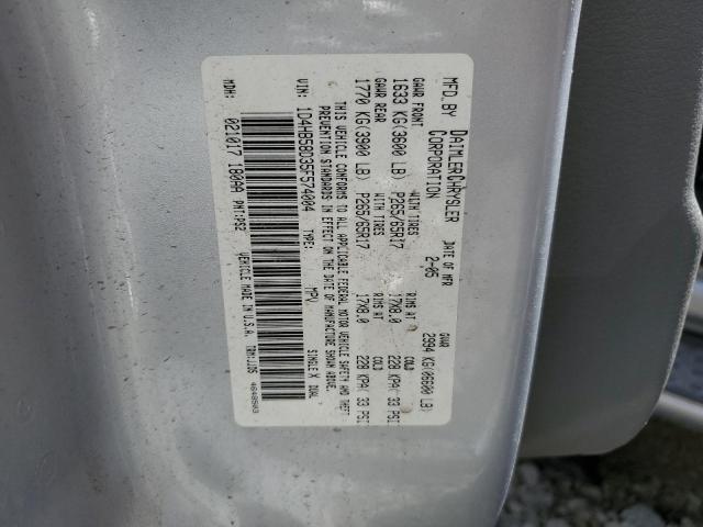 1D4HB58D35F574004 - 2005 DODGE DURANGO LI SILVER photo 10