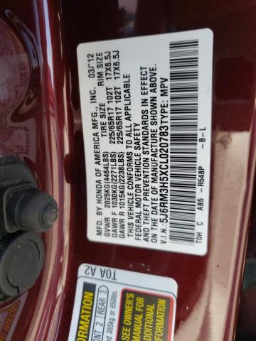 5J6RM3H5XCL020783 - 2012 HONDA CR-V EX BURGUNDY photo 10