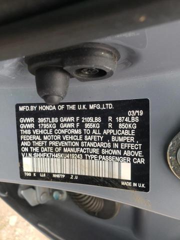 SHHFK7H45KU419243 - 2019 HONDA CIVIC SPOR BLUE photo 10