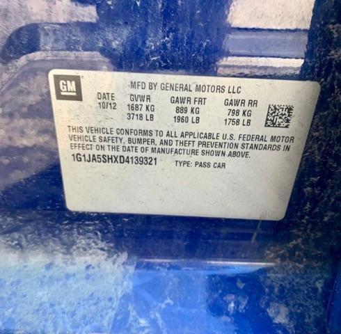 1G1JA5SHXD4139321 - 2013 CHEVROLET SONIC LS 蓝色 照片 10