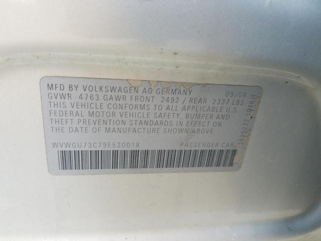 WVWGU73C79E520018 - 2009 VOLKSWAGEN CC VR6 4MO SILVER photo 10