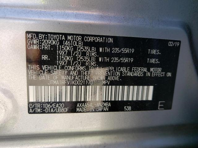 JTMA1RFV1KD021170 - 2019 TOYOTA RAV4 XLE P SILVER photo 10