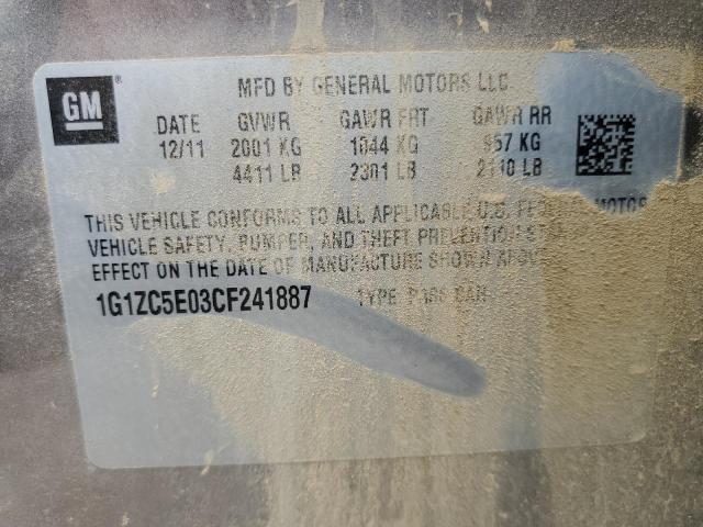 1G1ZC5E03CF241887 - 2012 CHEVROLET MALIBU 1LT ნაცრისფერი ფოტო 10