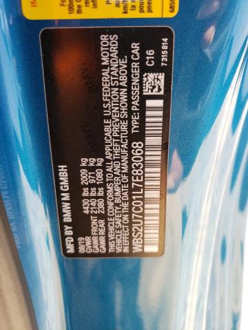 WBS2U7C01L7E83068 - 2020 BMW M2 COMPETI BLUE photo 10