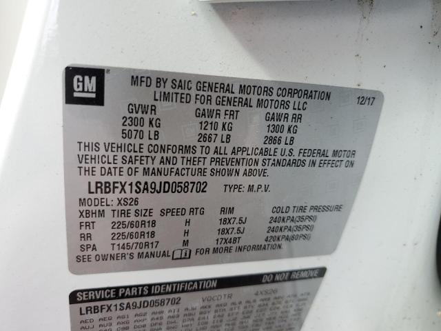 LRBFX1SA9JD058702 - 2018 BUICK ENVISION E თეთრი ფოტო 10