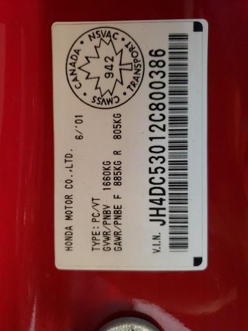 JH4DC53012C800386 - 2002 ACURA RSX TYPE-S RED photo 10
