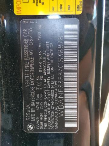 WBANF33537CS38878 - 2007 BMW 525 XI BLACK photo 10