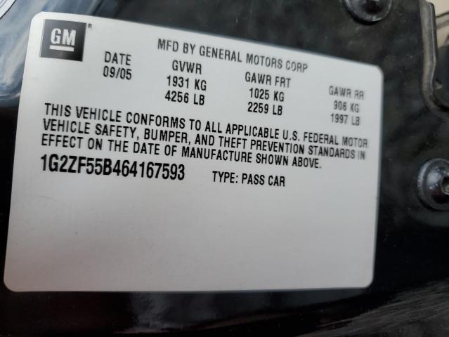 1G2ZF55B464167593 - 2006 PONTIAC G6 SE BLACK photo 10