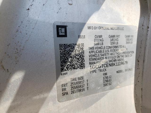 1GCGTCEN8K1119679 - 2019 CHEVROLET COLORADO L SILVER photo 10