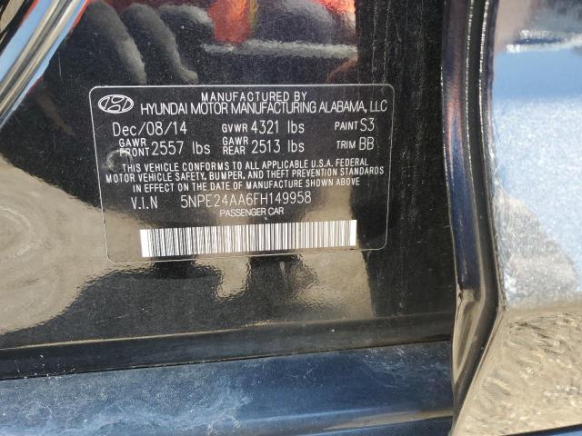 5NPE24AA6FH149958 - 2015 HYUNDAI SONATA ECO BLACK photo 10