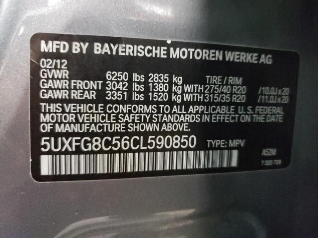 5UXFG8C56CL590850 - 2012 BMW X6 XDRIVE5 GRAY photo 10